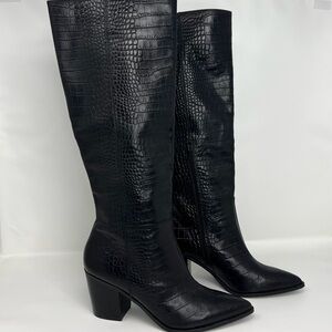 Aldo Black Croc-Embossed Over-the-Knee Block Heel Boots
